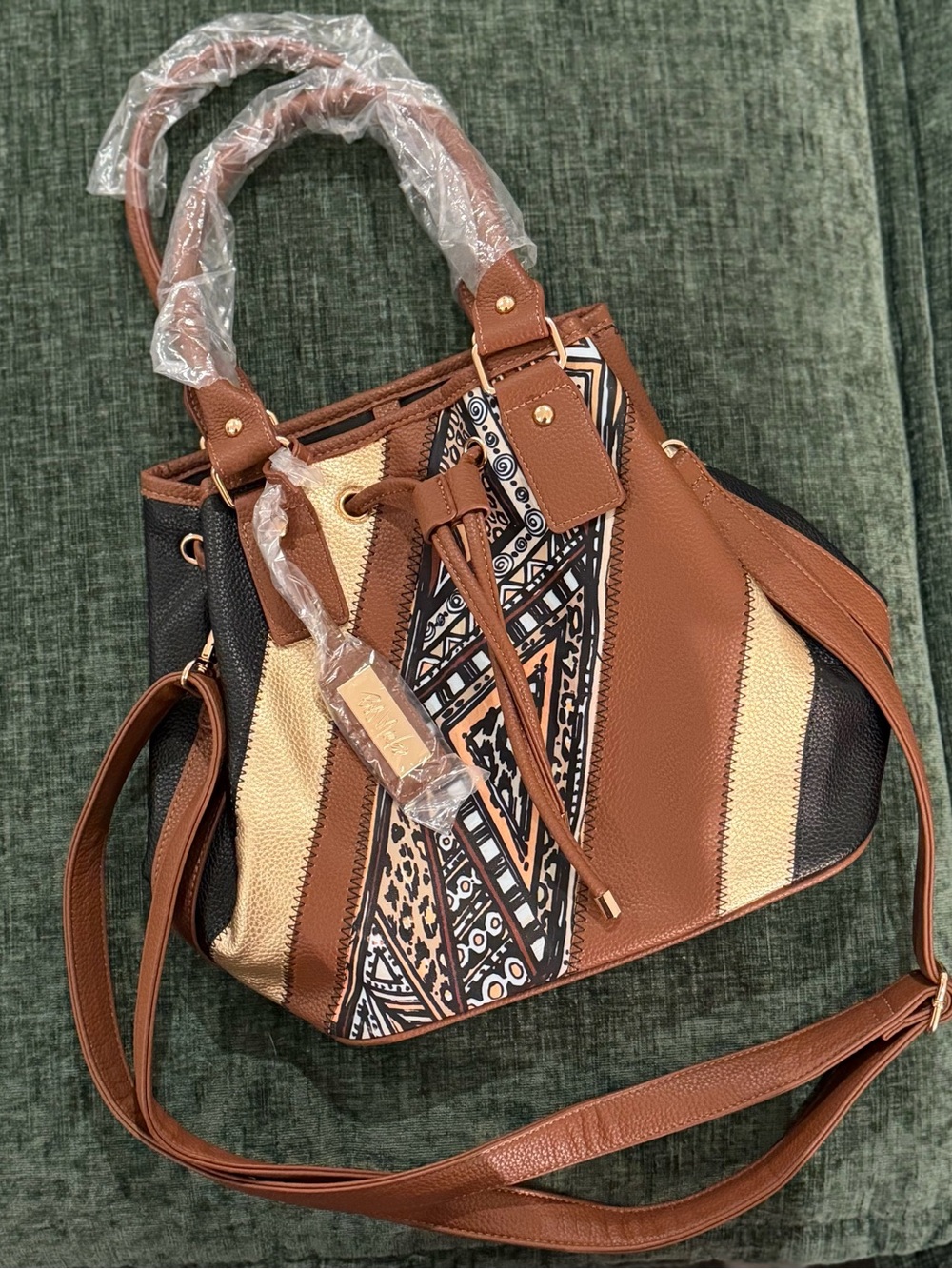 Bob Mackie Brown and Black Patterned Shoulder Bag